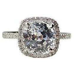 Cuscino Old Miner Diamond Halo Anello di fidanzamento in oro bianco 1,50 ct 14K