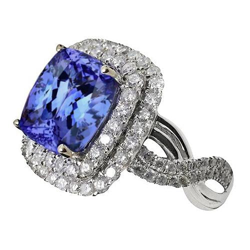 Cuscino Solitario Tanzanite Diamanti Con Accenti Anello Fantasia 7 Carati - harrychadent.it