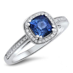 Cuscino Sri Lanka Anello con zaffiro blu e diamante in oro massiccio 1,70 ct