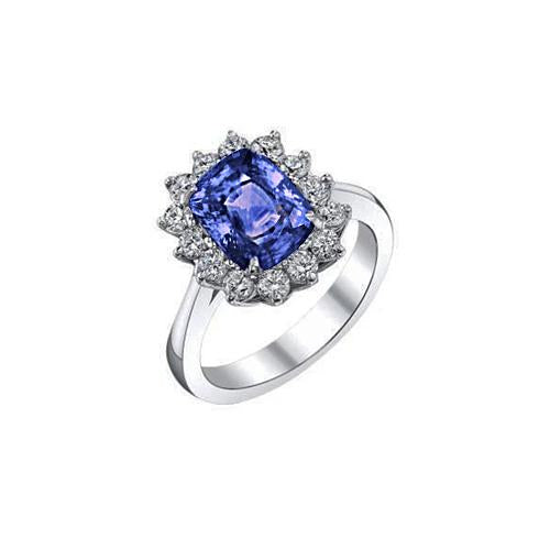 Cuscino Tanzanite 4.30 Carati Diamanti Anello Halo Oro Bianco 14K - harrychadent.it