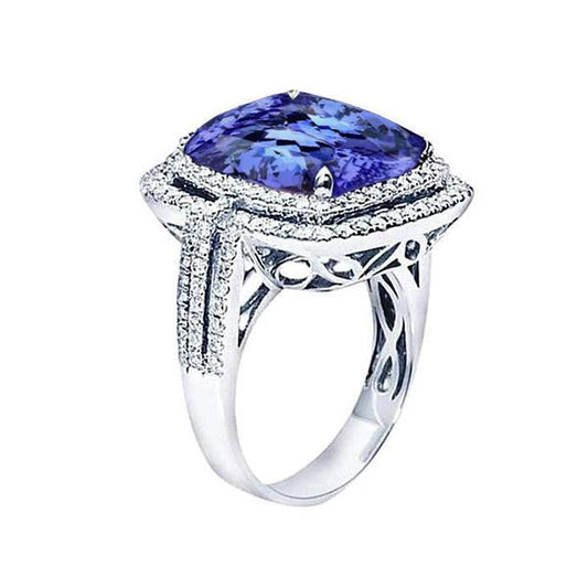 Cuscino Tanzanite E Diamanti Rotondi 4.50 Carati Anello Gioiello Con Pietre Preziose - harrychadent.it
