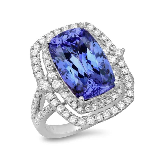 Cuscino Tanzanite e diamante 7 carati Halo Fancy Ring Oro bianco 14K - harrychadent.it