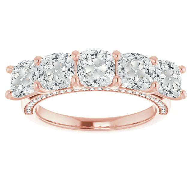 Cuscino a fascia mezza eternità con diamanti a taglio antico, oro rosa 11,25 carati - harrychadent.it