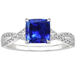 Cuscino con anello di diamanti da donna Zaffiro di Ceylon con accenti 3.25 carati