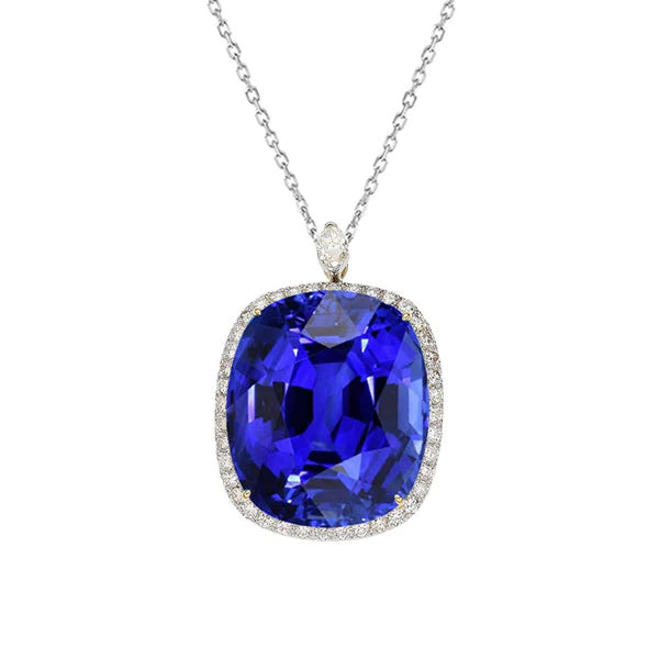 Cuscino pendente Halo Zaffiro blu naturale e diamante 6,50 carati - harrychadent.it