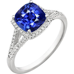 Cuscino per anello Halo Zaffiro dello Sri Lanka 4 carati con gambo diviso gioielli