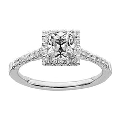 Cuscino per anello di fidanzamento Halo Vecchio minatore Diamante 4,50 carati Oro 14K