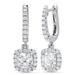 Cuscino per gioielli da 3.50 carati e orecchino pendente con diamante rotondo Halo