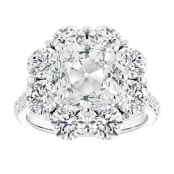 Cuscino vecchio minatore Diamante Halo Ring Flower Style 19,50 carati