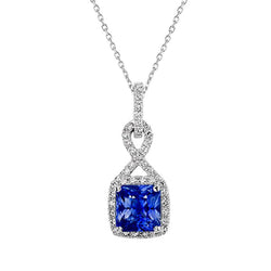 Cushion Blue Sapphire & Diamond Halo Pendant Infinity Style 3 carati