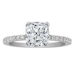 Cushion Cut Pave Set 3.51 Carat Diamond Solitaire Ring With Accents