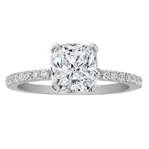 Cushion Cut Pave Set 3.51 Carat Diamond Solitaire Ring With Accents - harrychadent.it