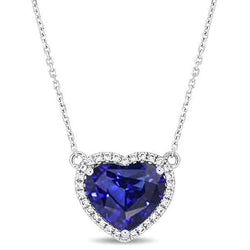 Diamante Cuore Zaffiro Blu Halo Ciondolo Cane Orecchio 2 Carati