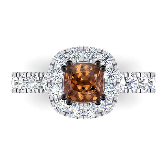 Diamante Cuscino Marrone Anello Halo da Donna