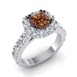 Diamante Cuscino Marrone Anello Halo da Donna