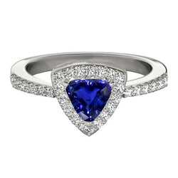 Diamante Halo Trillion Ceylon Sapphire Anello 2 carati con gioielli in oro bianco 14 carati per le donne