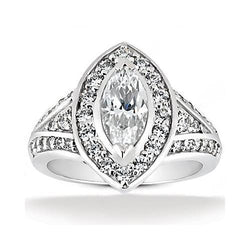 Diamante Marquise da 1,75 carati con anello nuziale con alone bianco da 14 carati