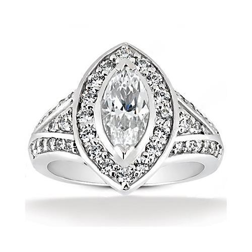 Diamante Marquise da 1,75 carati con anello nuziale con alone bianco da 14 carati - harrychadent.it
