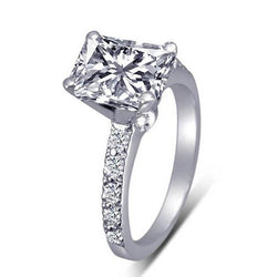Diamante Radiante 2 Carati Anello di fidanzamento Con Accenti Oro Bianco 14K
