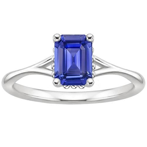 Anello Solitario Milgrain Shank Emerald Blue Zaffiro 2 Carati - harrychadent.it