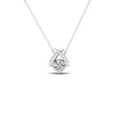Diamante solitario a taglio rotondo da 1 carato con collana con ciondolo in oro bianco 14 carati