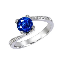 Diamante zaffiro blu taglio rotondo da 1,25 ct con anello Ceylon in oro bianco 14K