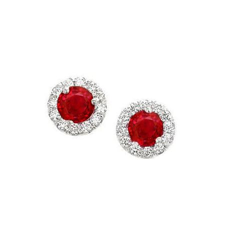 Diamanti Bianchi 5.90 Ct. Orecchini Halo Rosso Rubino Con Borchie Oro 14K - harrychadent.it