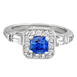 Diamond Halo Cushion Blue Sapphire Ring 2 carati con gioielli da donna in oro bianco 14 carati