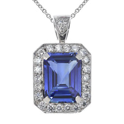 Diamond Halo Emerald Sapphire Pendente stile antico 7,25 carati
