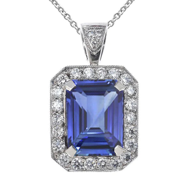 Diamond Halo Emerald Sapphire Pendente stile antico 7,25 carati - harrychadent.it