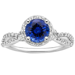 Diamond Halo Jewelry Deep Blue Sapphire Split Shank Prong Set 3 carati