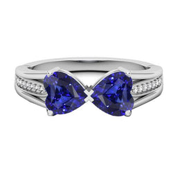 Diamond Heart 2 Stone Blue Sapphire Ring 3.50 carati gioielli in oro 14 carati