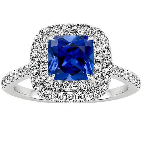 Doppio anello di diamanti Halo Cuscino con accenti di zaffiro di Ceylon 3.25 carati - harrychadent.it