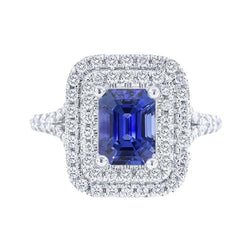 Doppio anello nuziale anello smeraldo blu zaffiro e diamanti 4 carati