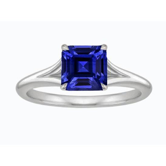 Eagle Claws Solitaire Asscher Anello con taglio a gambo diviso Zaffiro blu 1,50 carati