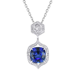 Fancy Halo Cushion Sri Lanka Collana con pendente in zaffiro 3,25 carati