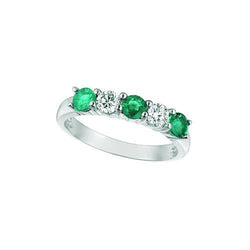 Fascia eterna in oro bianco 14 carati con smeraldo verde e diamante da 1 carato