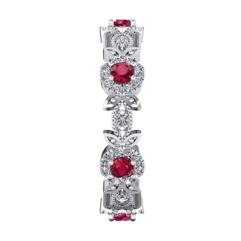 Fascia eterna rotonda con rubini rossi e diamanti. 1 carato. Milgrain. 5 mm di larghezza - harrychadent.it