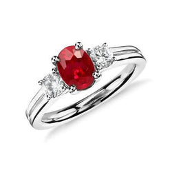 Fede Tre Pietre 3.50 Carati Rubino E Diamanti WG 14K