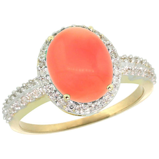 Fede nuziale 10.25 ct di corallo ovale e diamanti rotondi in oro giallo 14K - harrychadent.it