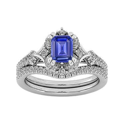 Fede nuziale Halo Cathedral blue zaffiro pavé di diamanti 3 carati