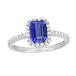 Fede nuziale Halo con zaffiro blu smeraldo da 3,50 carati e diamanti tondi