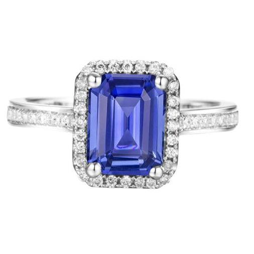 Halo Diamond Blue Sapphire Wedding Ring taglio smeraldo 3.50 carati in oro - harrychadent.it