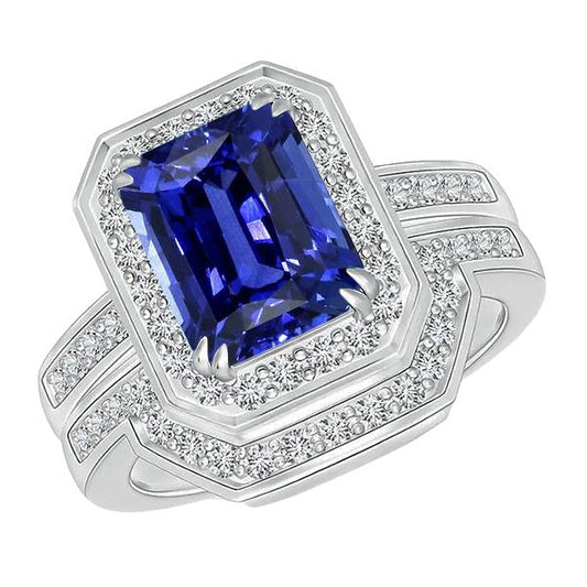 Halo Radiant Sapphire Fede nuziale in oro bianco con diamanti 4.50 carati - harrychadent.it