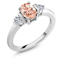 Fede nuziale Morganite e diamanti 9 carati 3 pietre oro bianco 14K