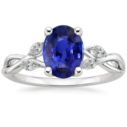 Fede nuziale Twist Style con zaffiro blu 4 carati e diamanti marquise