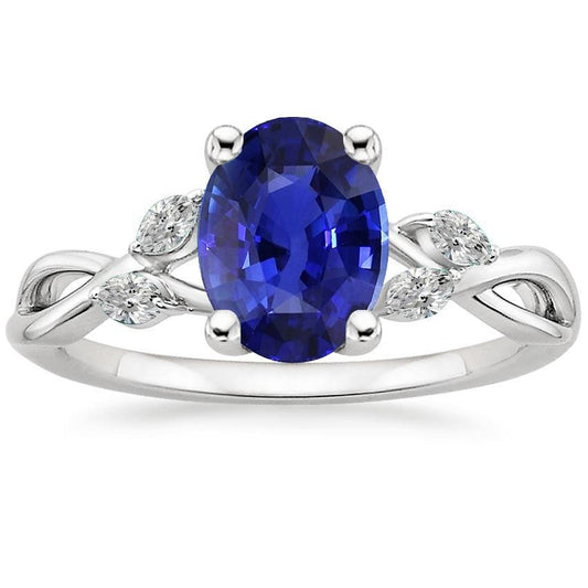 Fede nuziale in zaffiro blu con diamanti marquise 4 carati Twist Style - harrychadent.it