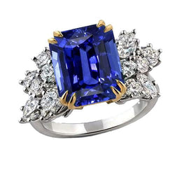 Fede nuziale anniversario di pera diamante e zaffiro blu 4.50 carati