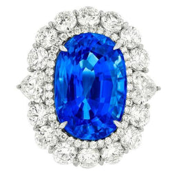 Fede nuziale bianca con diamanti. zaffiro blu di Ceylon da 8.5 ct incastonato a polo