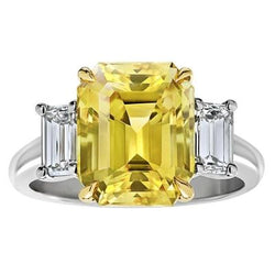 Fede nuziale con 3 pietre. 4.50 carati. zaffiro giallo e diamanti. oro 14k